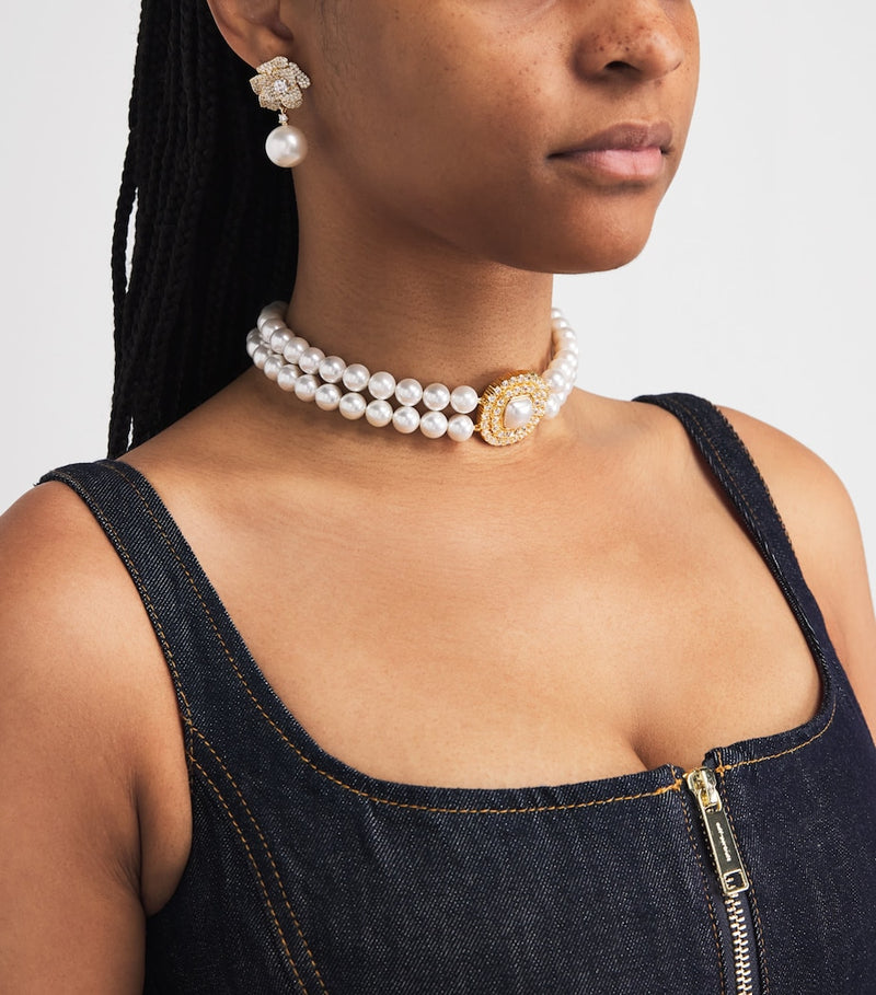 Self-Portrait crystal and faux pearl choker, British brand