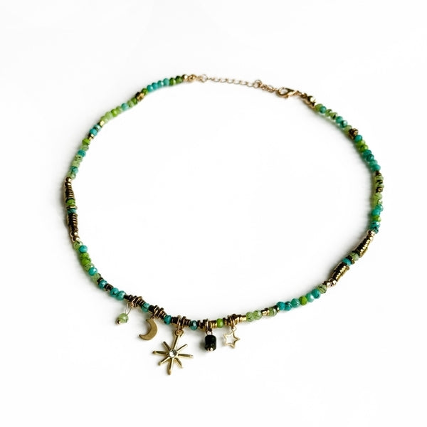 Luxe Tones Gaia Aqua beaded necklace 37cm - British product