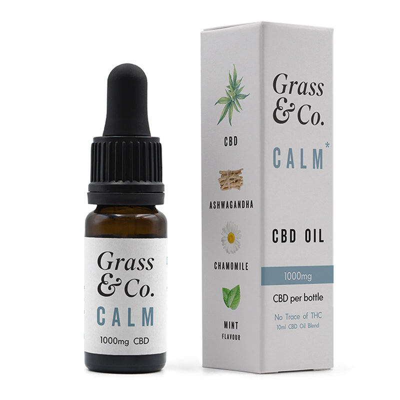 Grass & Co. CALM CBD Verzehrbares Öl 1000mg mit Ashwagandha, Kamille & Minze 10ml