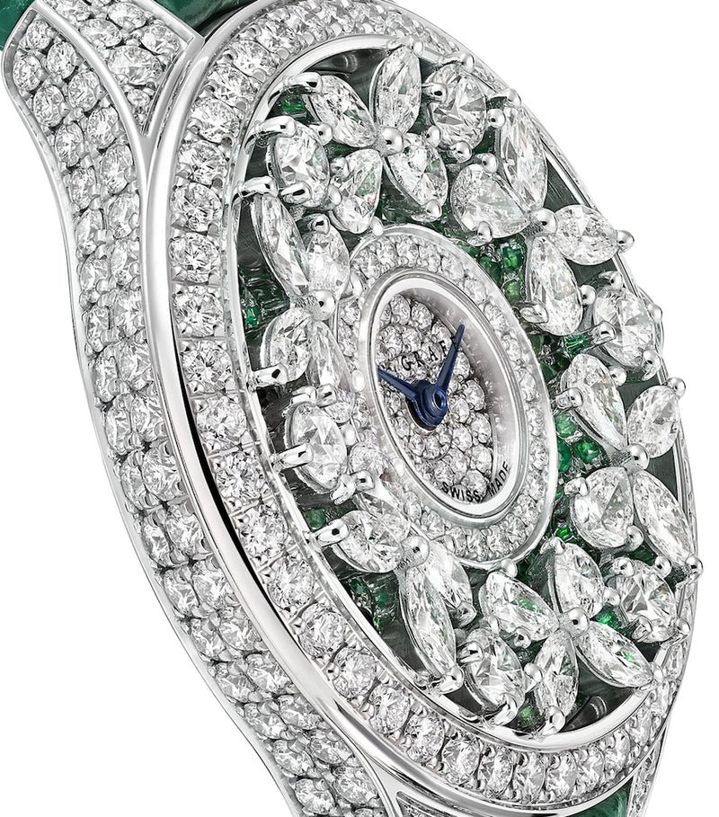 Graff white gold butterfly watch 33mm diamonds emeralds - British product