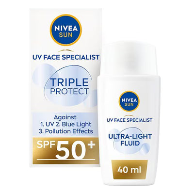 Superdrug Nivea Triple Protect Ultra-Light Sun Fluid SPF50+ Ansiktsbeskyttelse 40ml- Kjøp online hos McGrocer