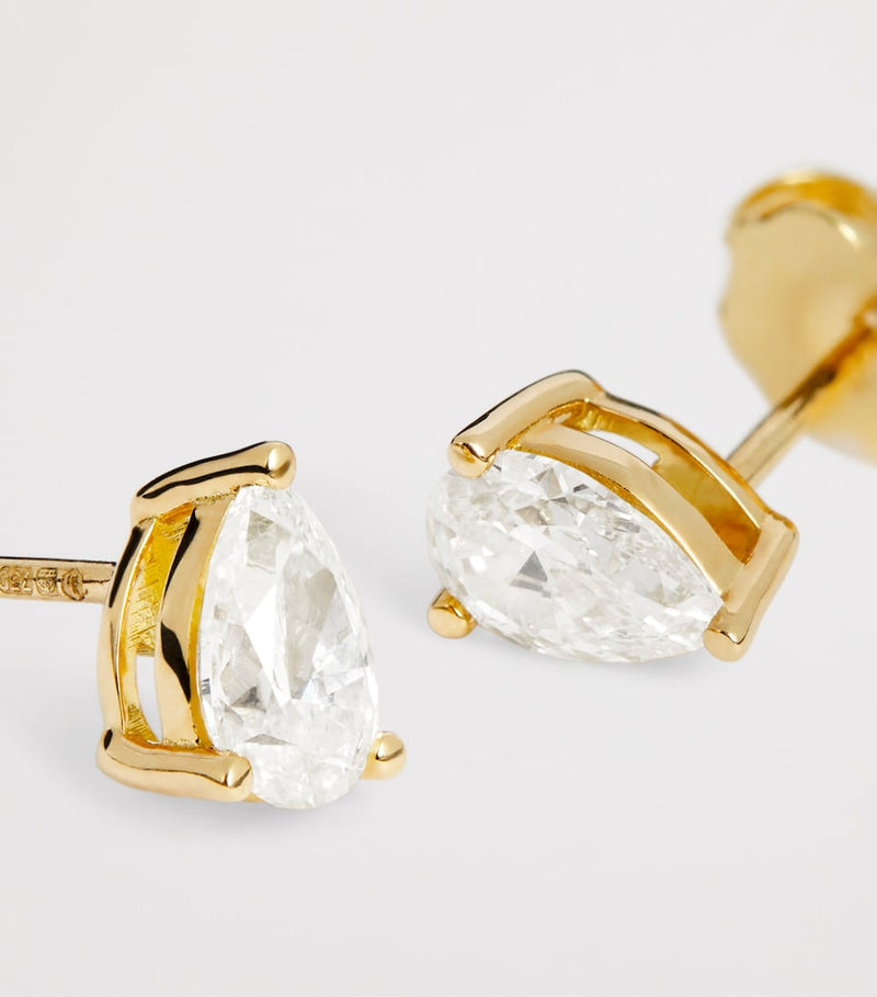Harrods yellow gold diamond pear stud earrings 0.50ct - British product