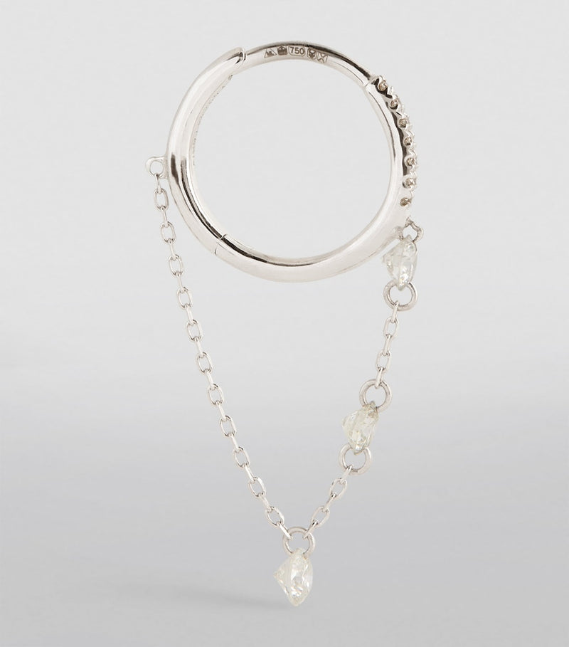 Persée white gold diamond drop huggie single earring, imported from the UK