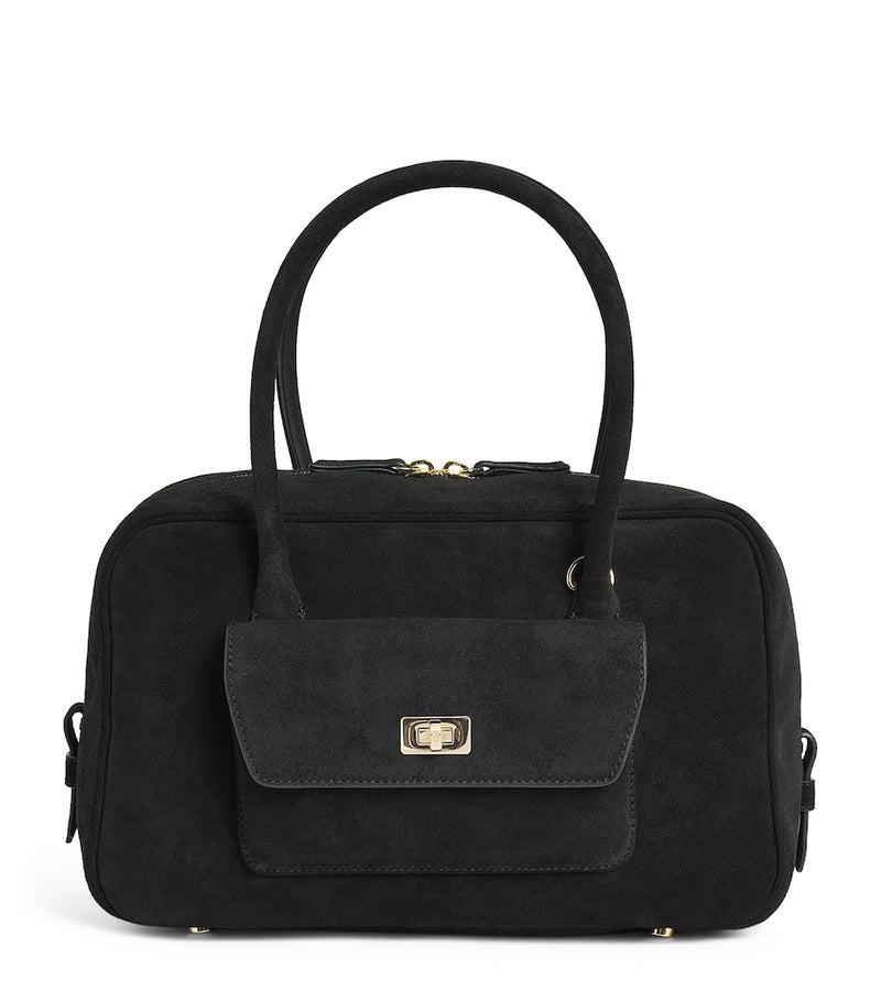 Sandro Paris suede top-handle bag with gold-tone hardware - British product
