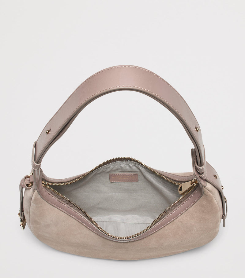 Aspinal of London small Soho Crescent suede shoulder bag, UK version