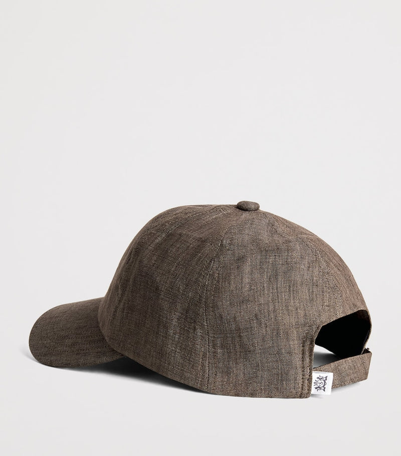 Sunspel linen cap adjustable strap embroidered eyelets, UK version