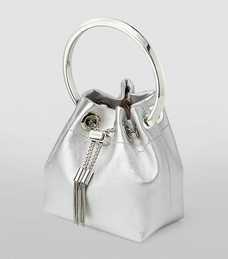 Jimmy Choo Micro Bon Bon top-handle bag silver leather (British brand)