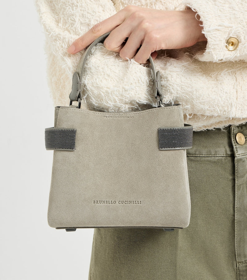 Brunello Cucinelli small suede essence top-handle bag, UK version