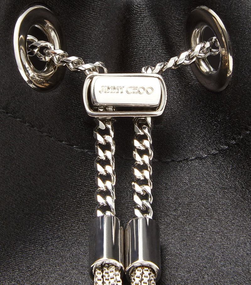 Jimmy Choo Bon Bon satin top-handle bag with crystal handle, imported from the UK