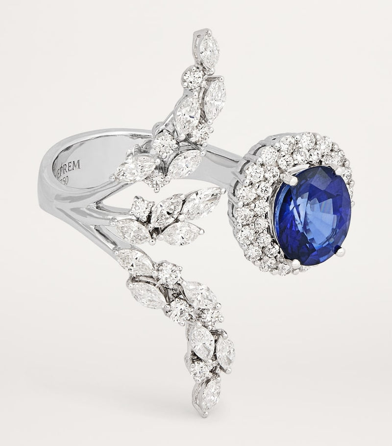 Yeprem white gold diamond sapphire ring, imported from the UK
