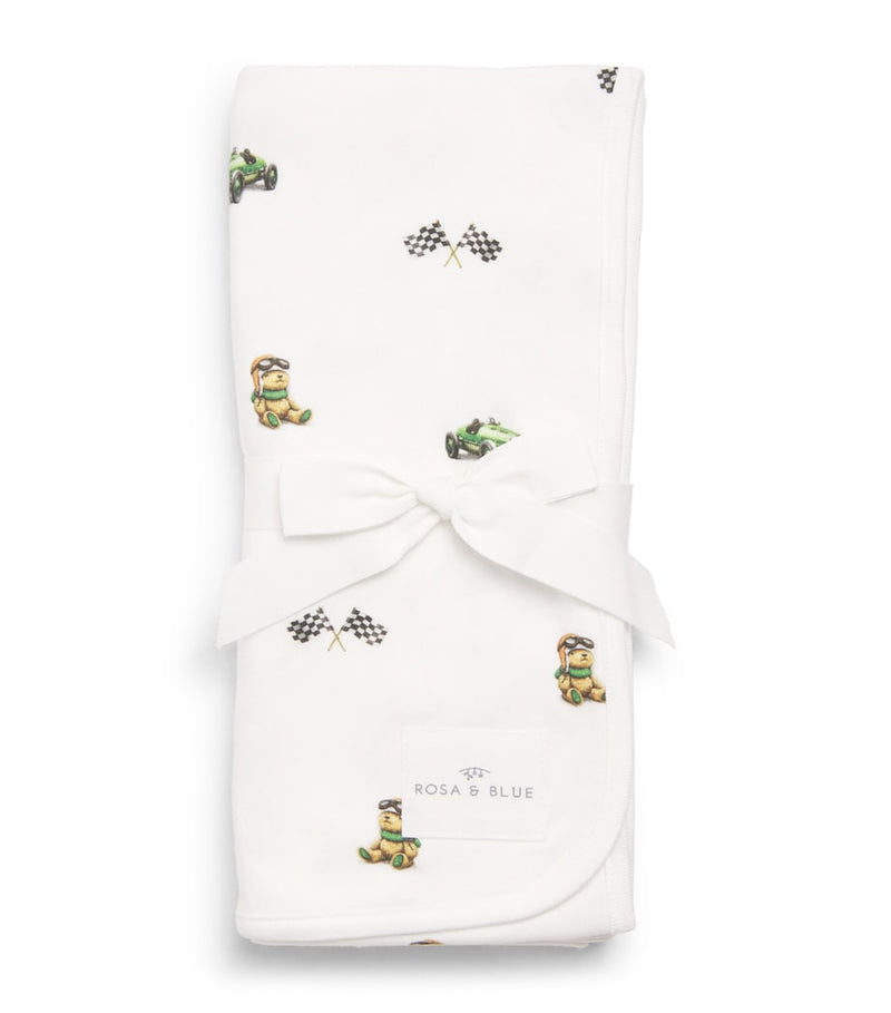 Rosa & Blue bamboo organic cotton bear baby blanket, imported from the UK