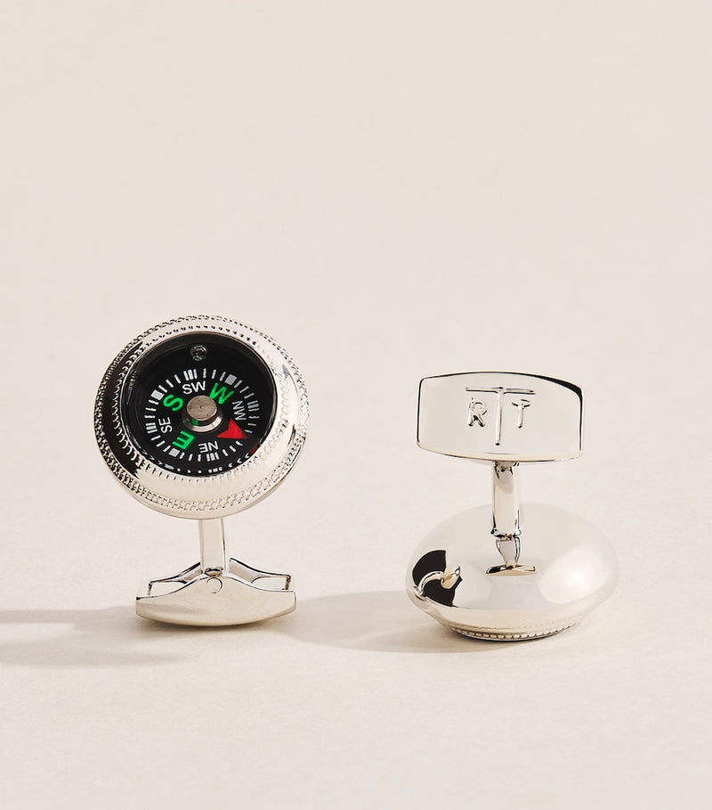 Tateossian palladium-plated compass cufflinks (British brand)