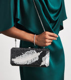 Judith Leiber crystal feather clutch bag with chain strap (British brand)