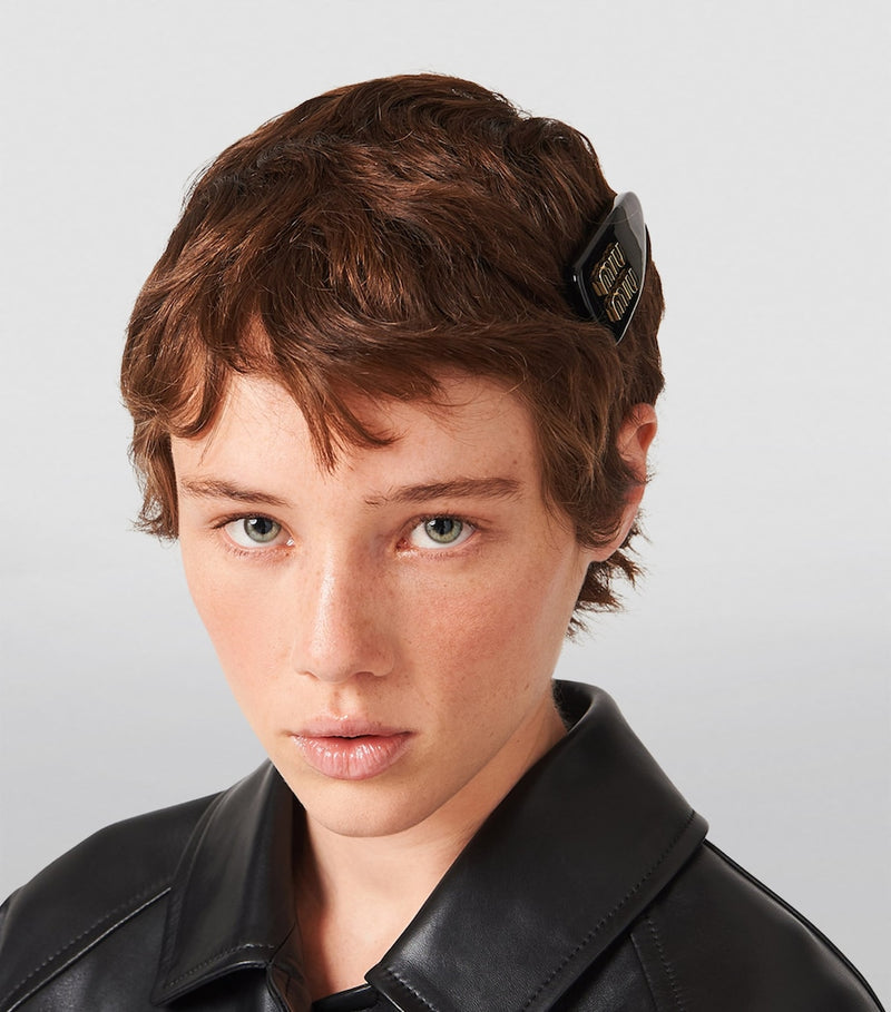 Miu Miu lambskin leather hair clip with gold-tone hardware (British brand)