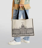 Harrods canvas tote bag with storefront outline - British product
