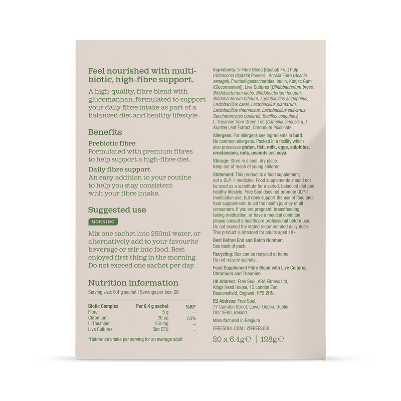 Free Soul fibre support sachets 20 count - British product