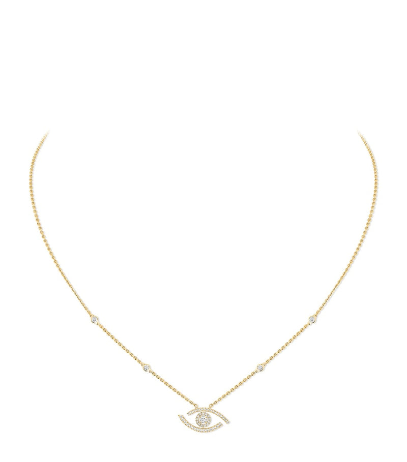 Messika Lucky Eye necklace 0.29ct yellow gold diamond pavé, UK version