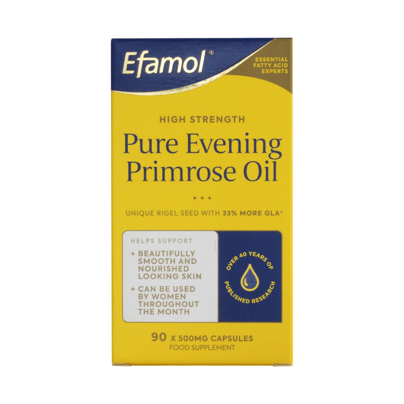 Efamol high strength evening primrose oil capsules 90 x 500mg, imported from the UK