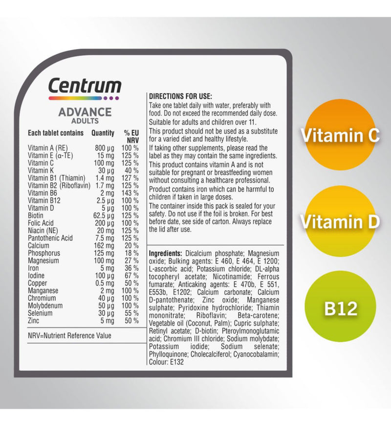 Centrum Advance Multivitamin tablets 30ct - British product