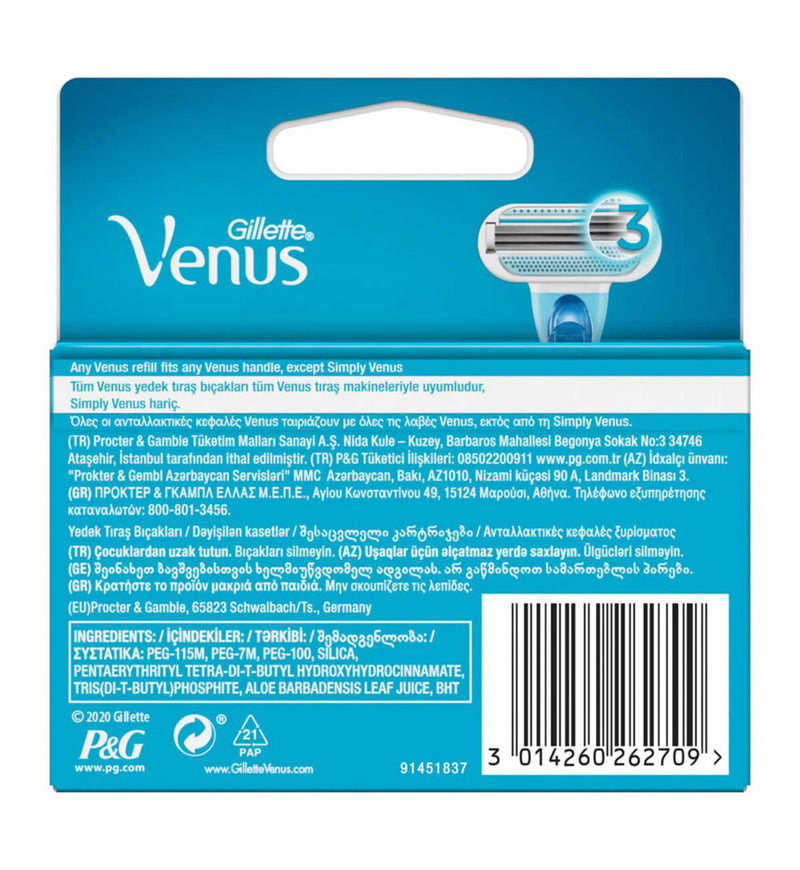 Gillette Venus Smooth 3 blade razor refills 4-pack, UK version