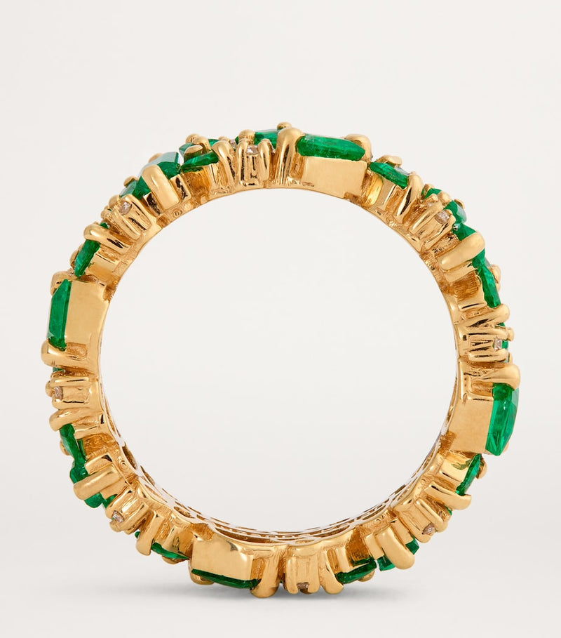 Suzanne Kalan yellow gold emerald and diamond eternity ring, UK version