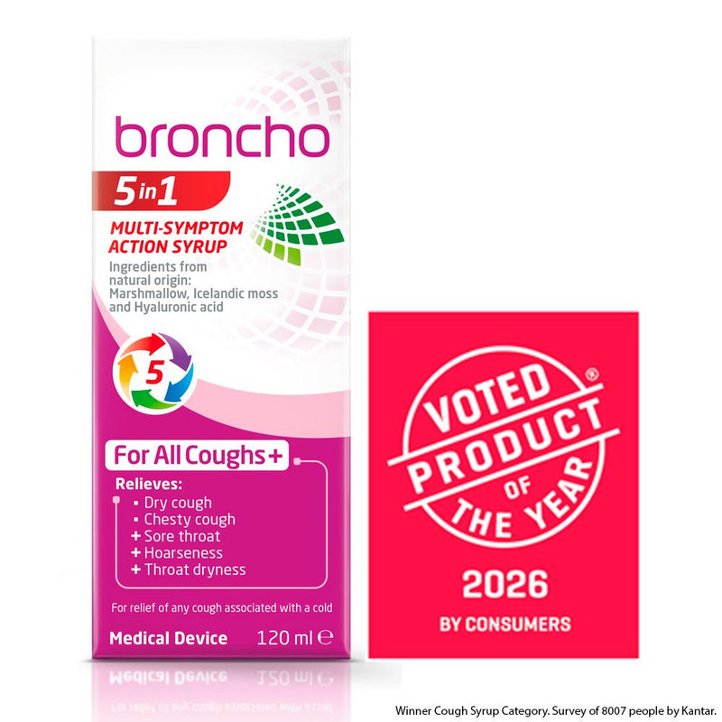 Broncho cough syrup 5in1 multi-symptom 120ml, imported from the UK