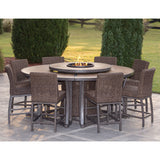 11-Piece Outdoor High Dining Set with Integrated Fire Pit and 8 Wicker Chairs