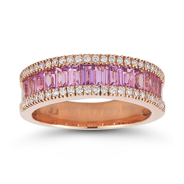Costco pink sapphire diamond ring baguette cut size N, UK version