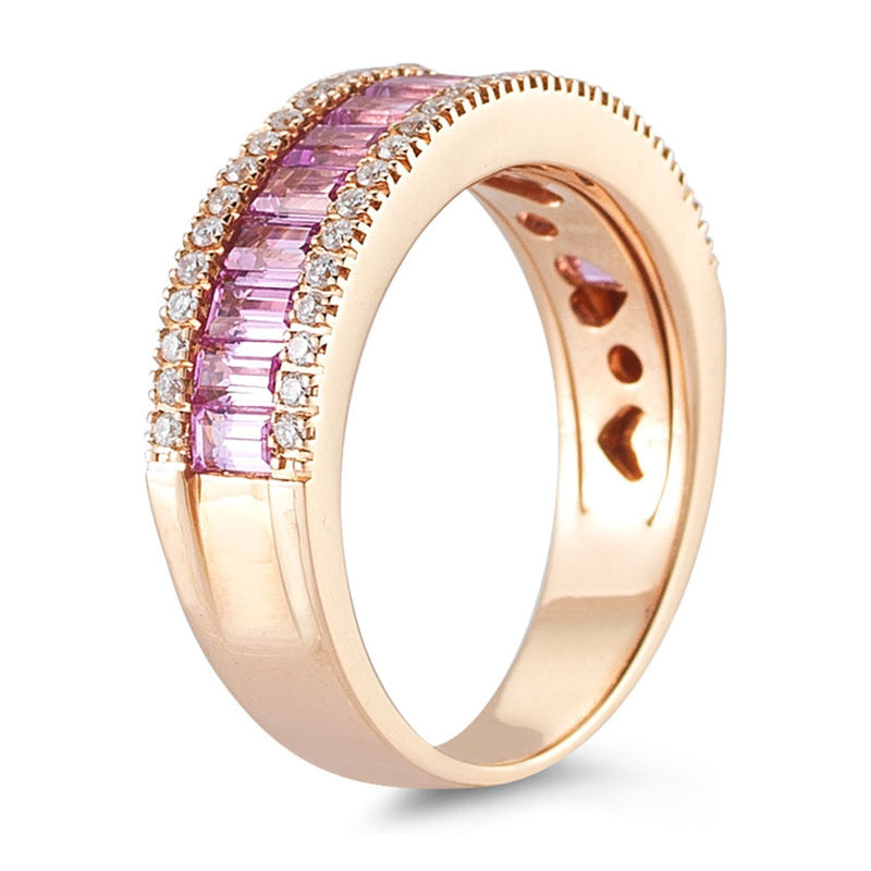 Costco pink sapphire diamond ring baguette cut size N, UK version