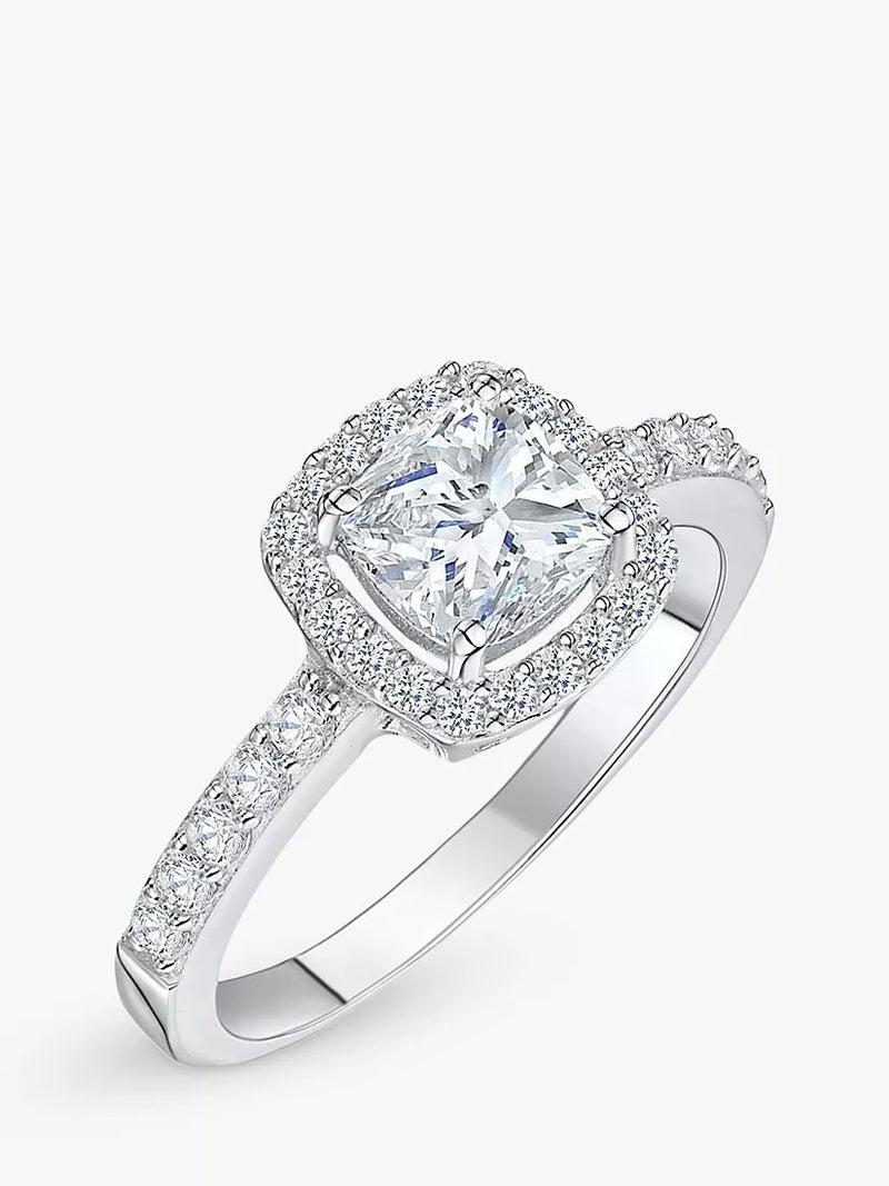 Jools by Jenny Brown Emerald Cut Cubic Zirconia Halo Ring Silver