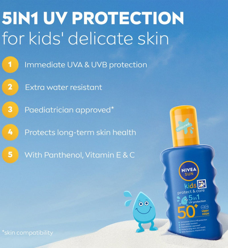 Nivea Kids Coloured Sun Cream Spray 200ml, imported from the UK