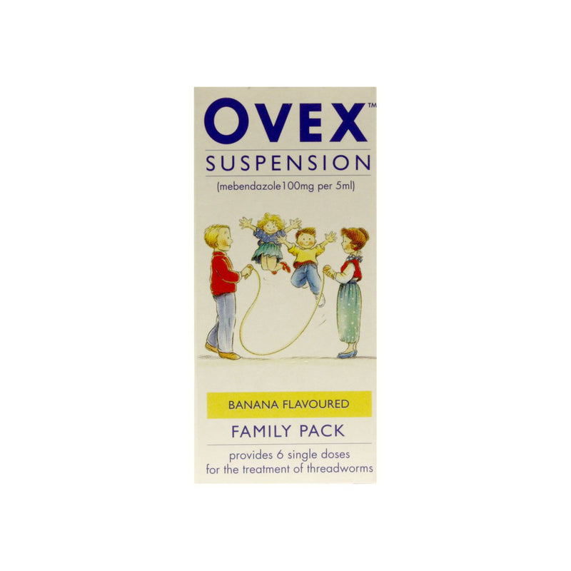Ovex Suspension 30ml family pack threadworm treatment, imported from the UK
