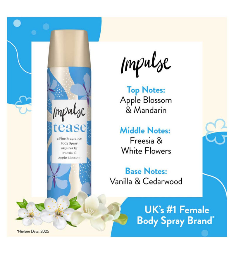 Impulse Tease body spray deodorant 75ml - British product