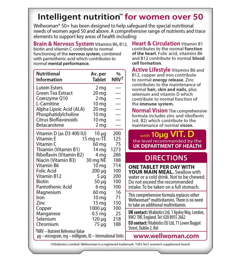 Vitabiotics Wellwoman 50+ vitamin supplement 30 tablets - British product