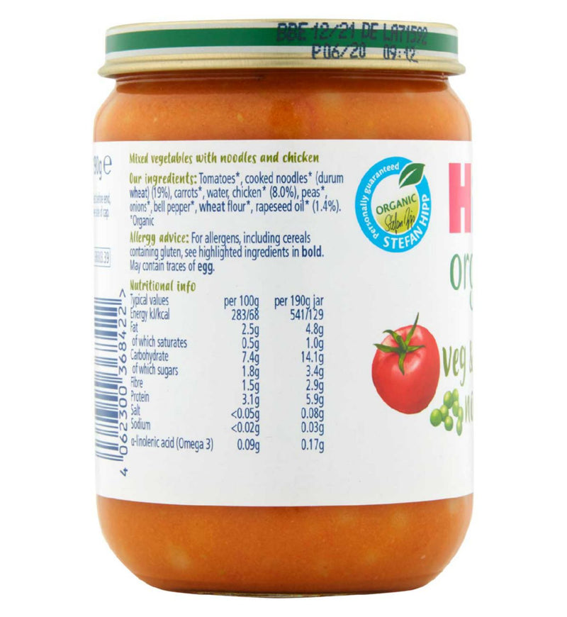 HiPP Organic baby food Veg & Chicken Noodles 190g, UK version