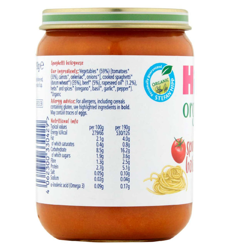 HiPP organic spaghetti bolognese baby food jar 190g (British brand)