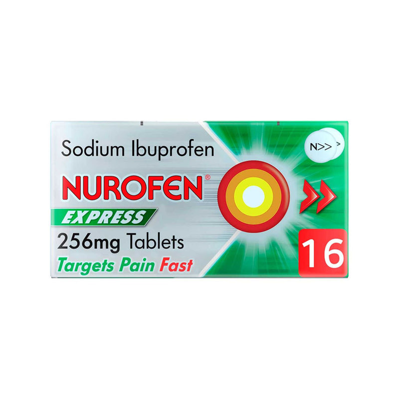 Nurofen Express Sodium Ibuprofen Tablets 256mg Pack 16, imported from the UK