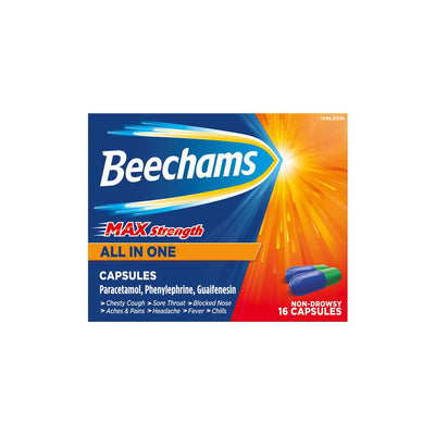 Boots Beechams Max Strength All in One كبسولات لنزلات البرد والإنفلونزا 16 قطعة - اشترِ عبر الإنترنت من McGrocer