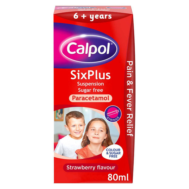 Calpol SixPlus Sugar Free Strawberry Suspension 80ml - British product