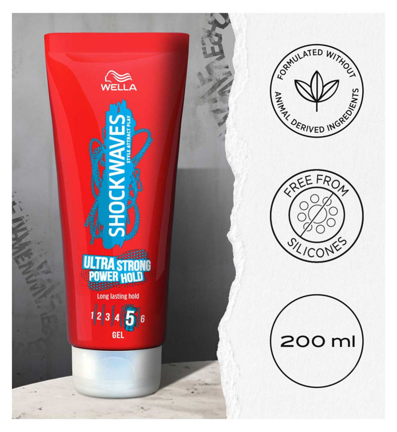 Wella Shockwaves ultra strong power hold hair gel 200ml (British brand)