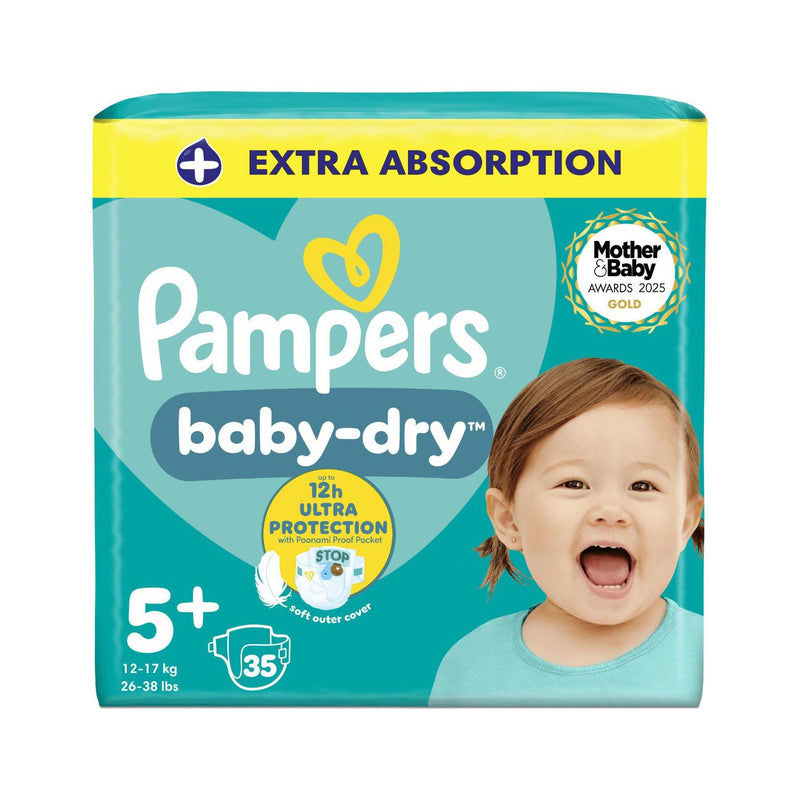 Pampers Baby-Dry nappies Size 5+ 35 pack, imported from the UK