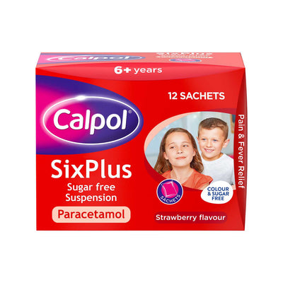 Boots Calpol SixPlus Suspension Orale Sans Sucre Saveur Fraise 12 sachets de 5 ml - Acheter en ligne chez McGrocer