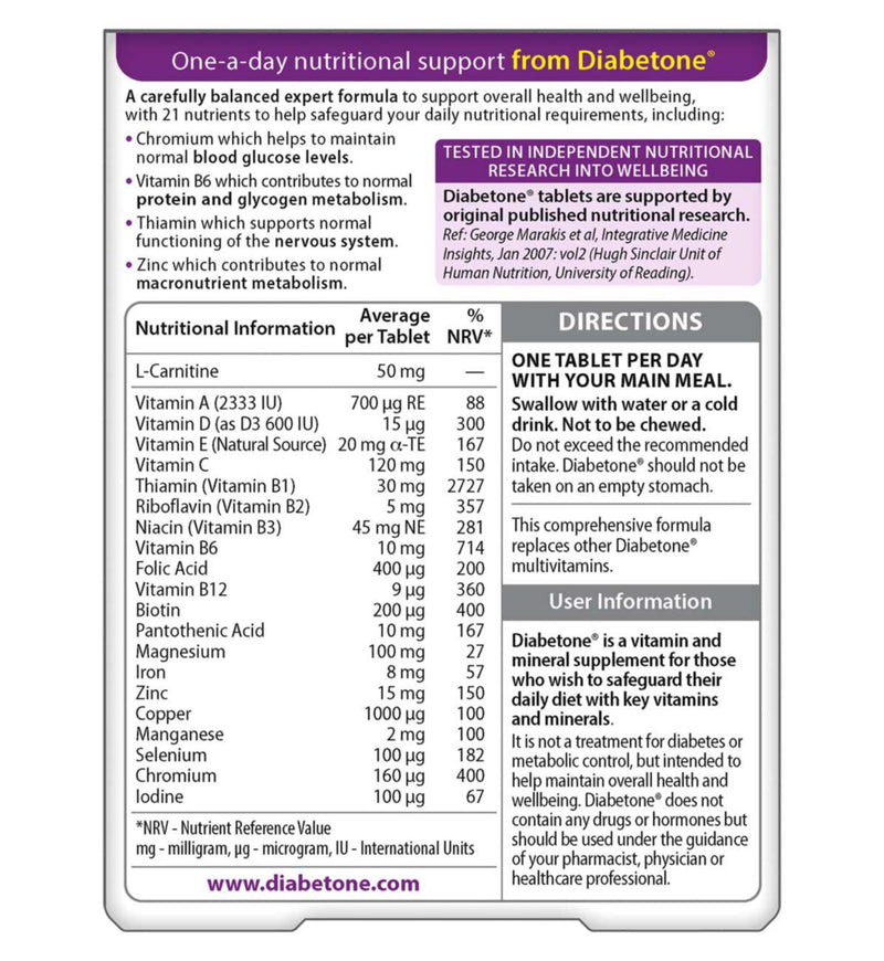 Vitabiotics Diabetone multivitamin supplement 30 tablets - British product