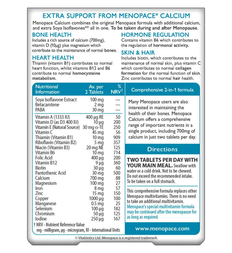 Comprimés Vitabiotics Menopace Calcium 60, version UK