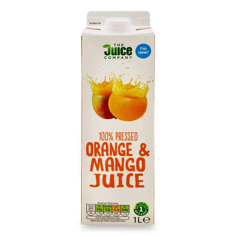 100% pressed orange and mango juice (British brand)