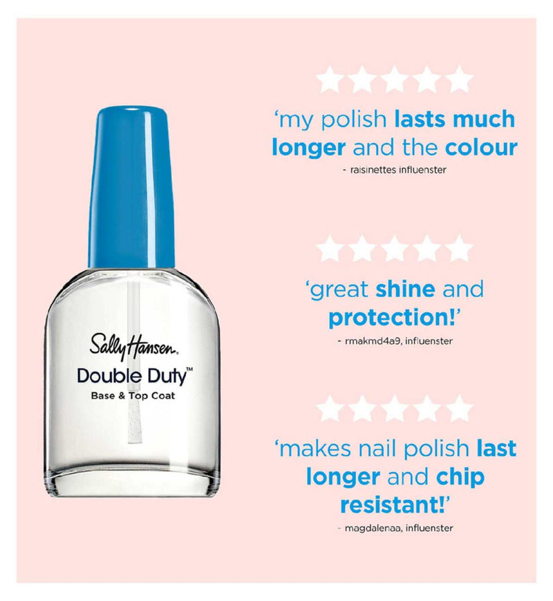 Sally Hansen Double Duty nail strengthener base and top coat, imported from the UK