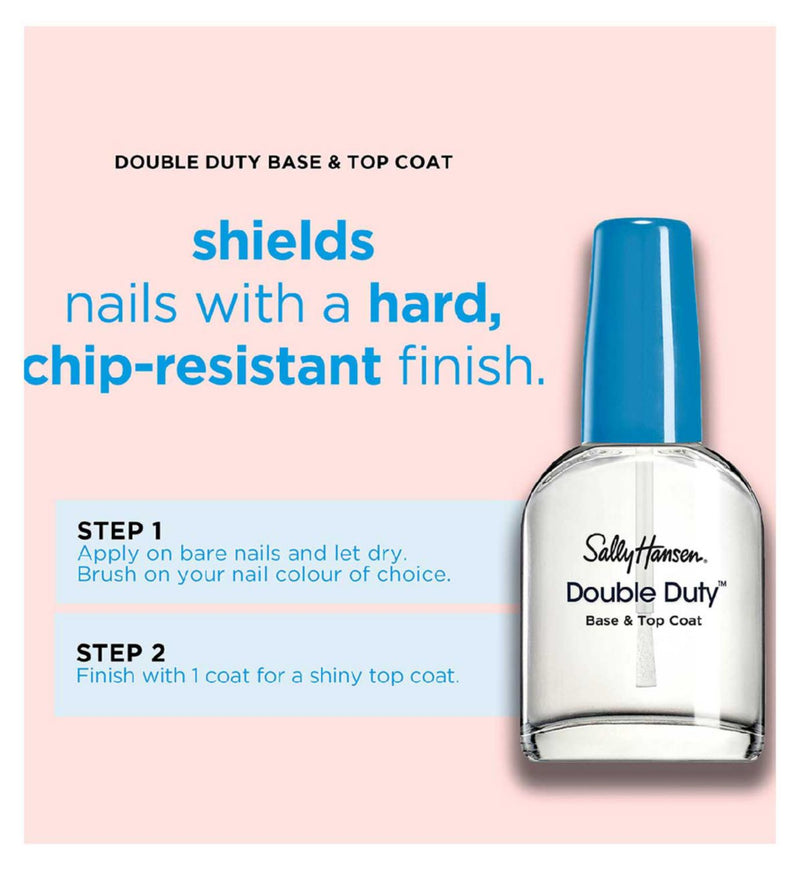 Sally Hansen Double Duty nail strengthener base and top coat, imported from the UK