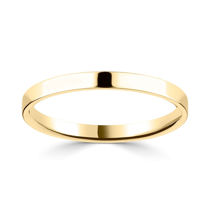 Flat court wedding ring 18ct yellow gold 2.0mm width, UK version