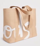 Harrods medium beige tote bag with embroidered logo, imported from the UK