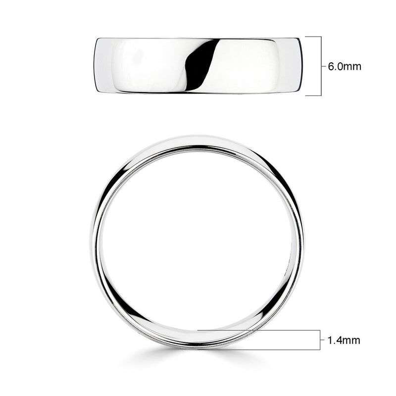Costco 18ct white gold Classic Court wedding ring 6.0mm, imported from the UK